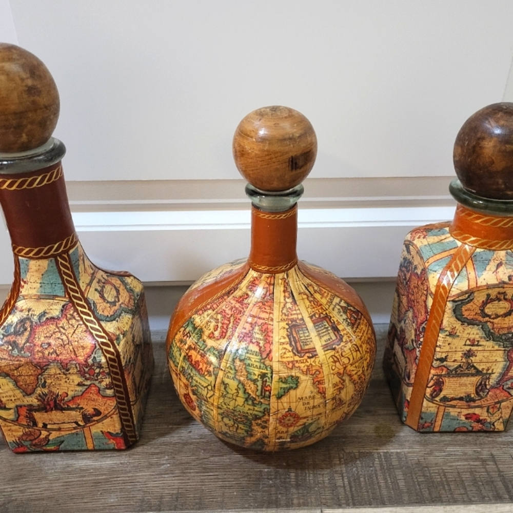Vintage Old World Map Leather Decanters